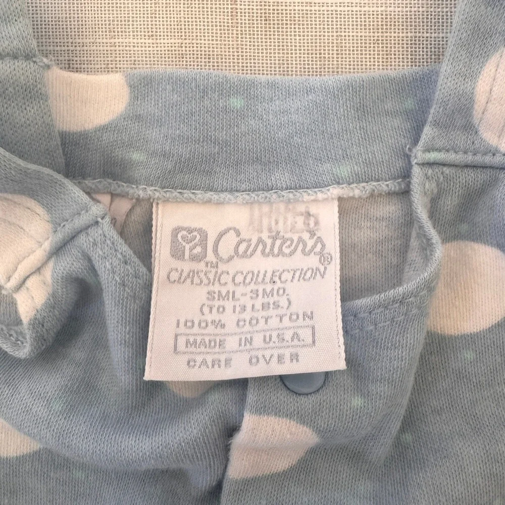 Vintage Carters Classic Collection Baby Romper Polka Dot Blue Cotton USA‎ NB-3M